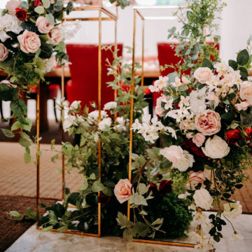 Reflective gold square pedestals